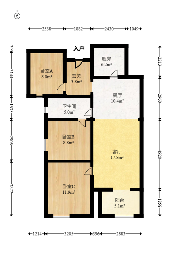北辰中央公园C区  3室2厅1卫   81.00万室内图1