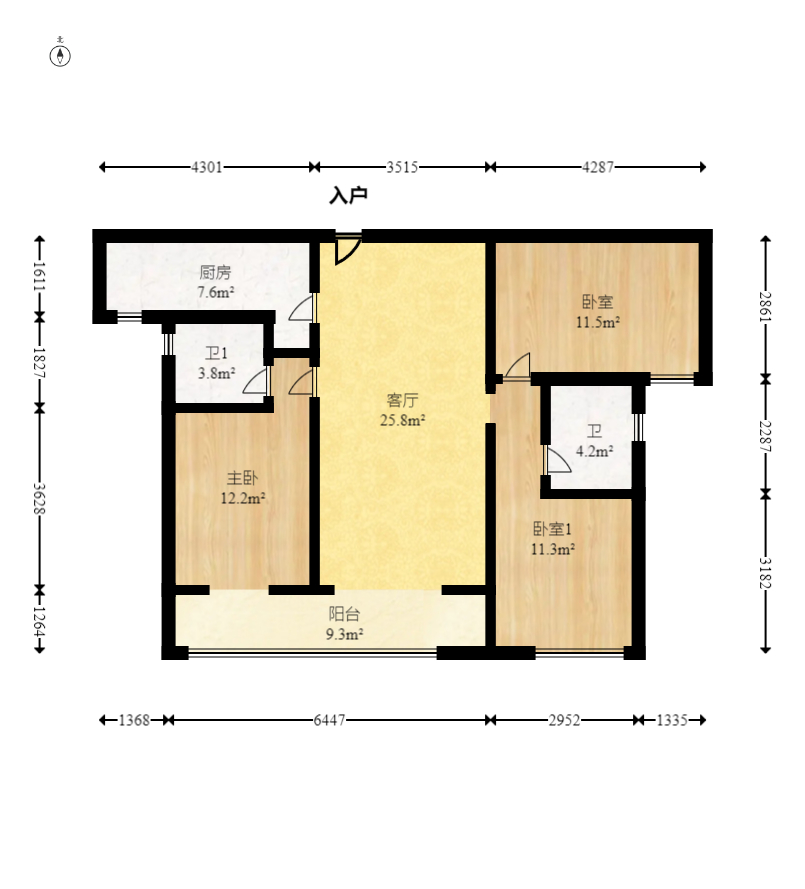 爱情公望府 3室2厅1卫 92.0万 爱情公望府 3室2厅1卫 92.0万户型图