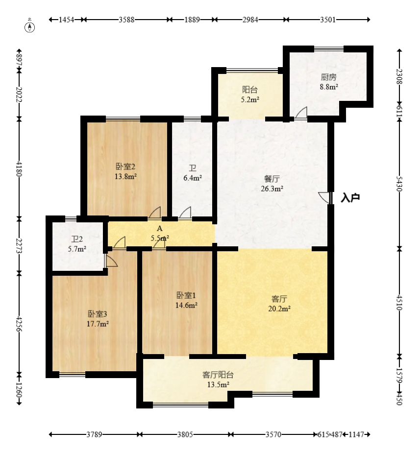 国检园  3室2厅2卫   149.00万室内图1