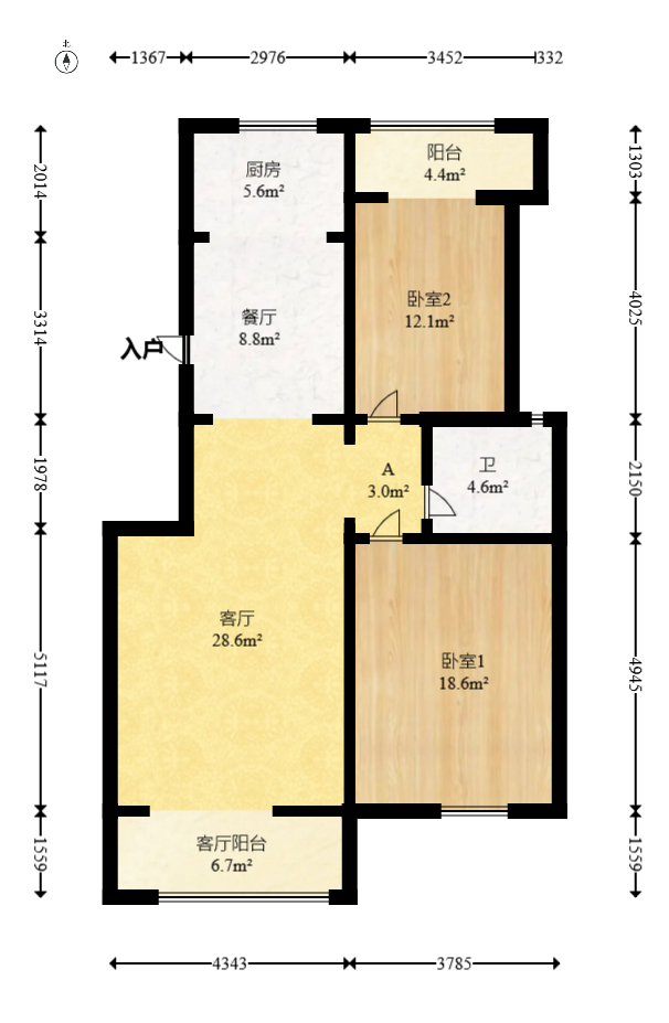 柠檬丽都  2室1厅1卫   76.00万室内图1
