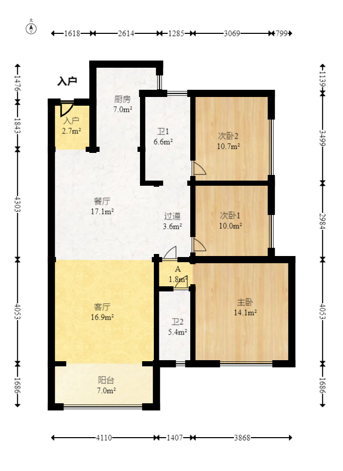 北辰三角洲E7区  3室2厅2卫   185.00万室内图1