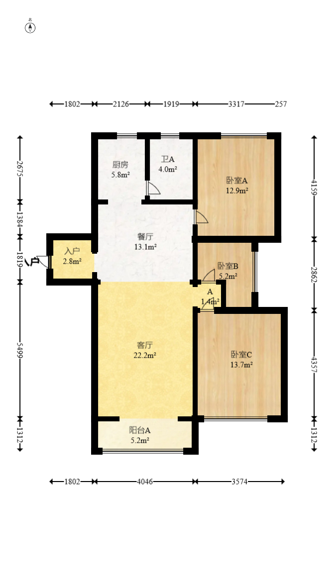正旺国际铭城(正旺U公馆)  3室2厅1卫    130.0万室内图1