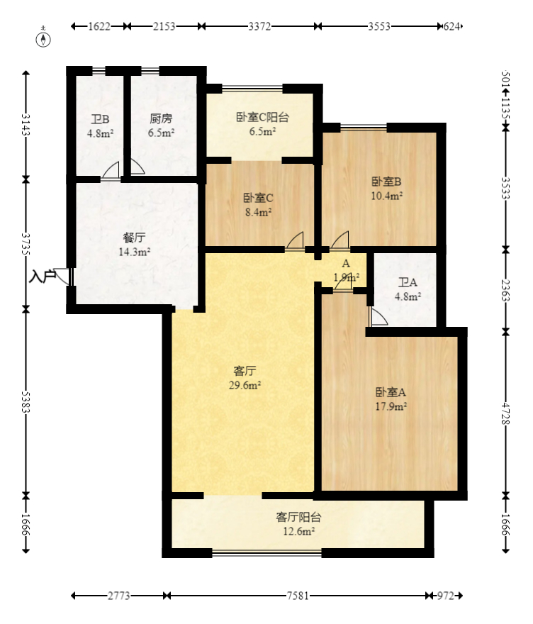 八方小区C区 3室2厅2卫 358.0万 八方小区C区 3室2厅2卫 358.0万户型图