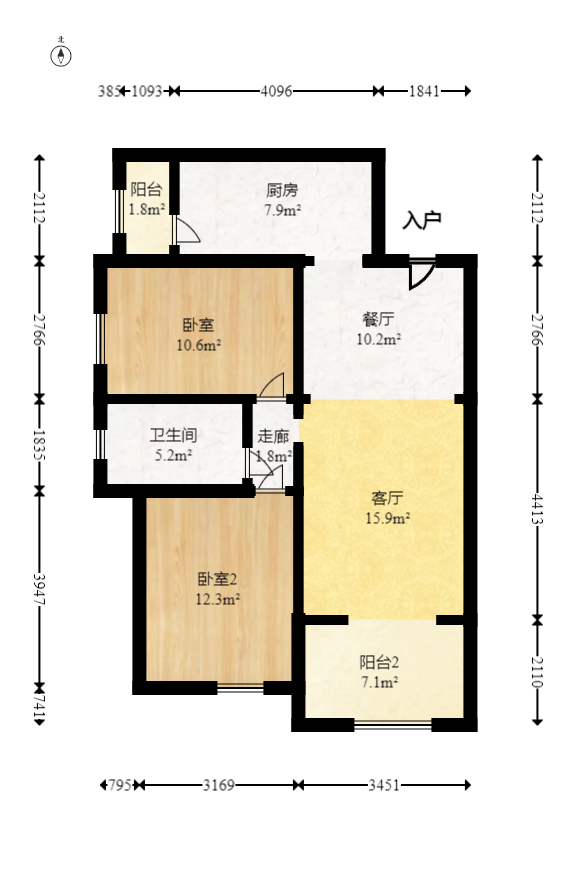 旭辉华庭  2室2厅1卫   48.80万室内图1