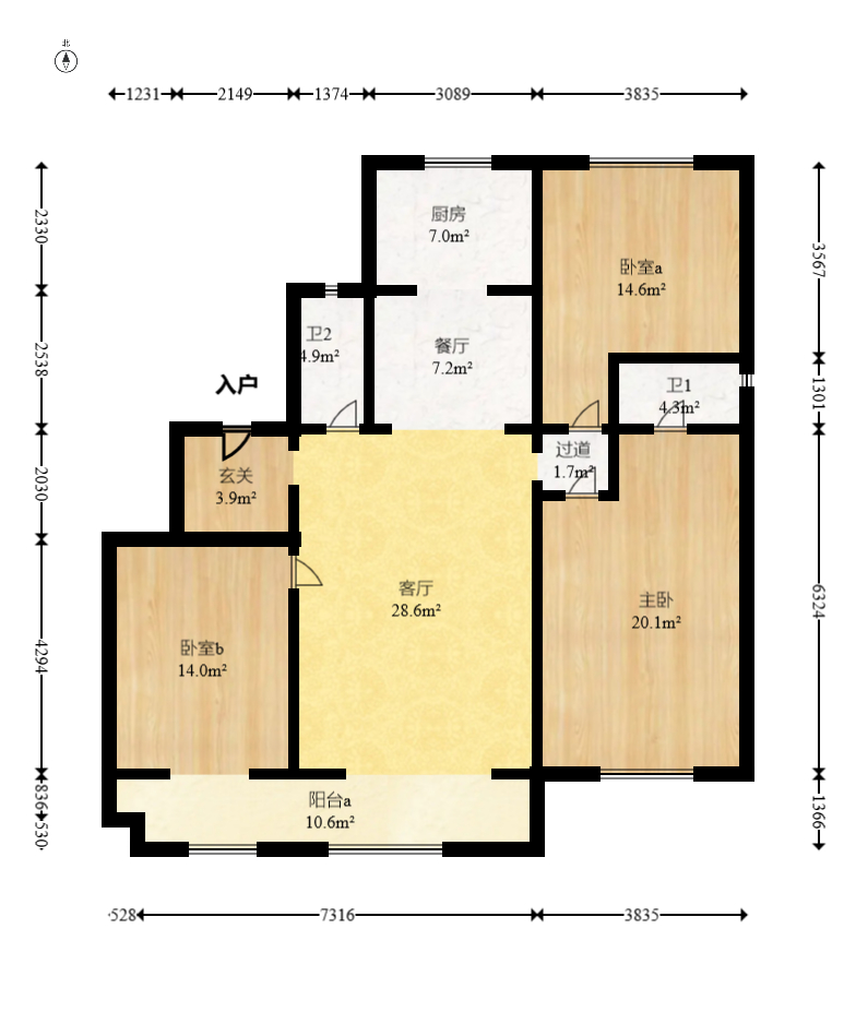 大汉汉园 3室2厅2卫 120.0万 大汉汉园 3室2厅2卫 120.0万户型图