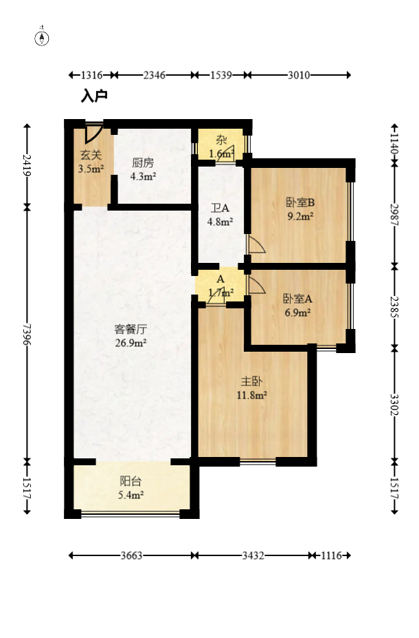 保利天禧D区  3室2厅1卫   168.00万室内图1