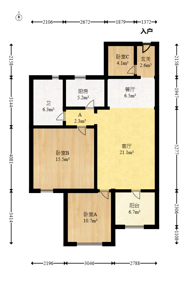 威尔士春天  3室2厅1卫   85.00万室内图1