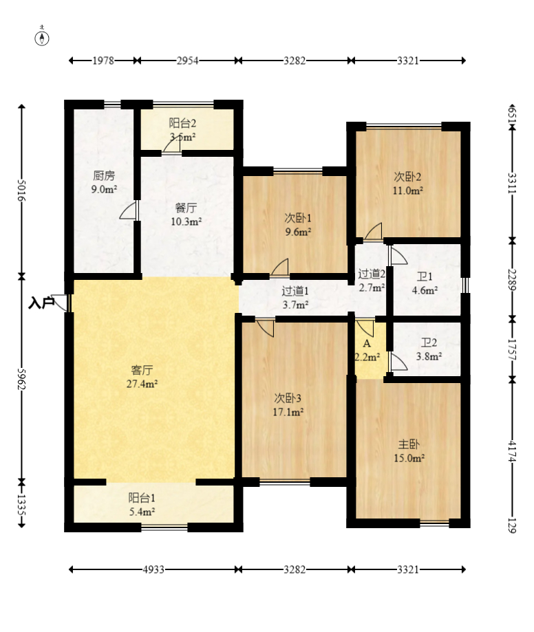 北辰三角洲B2E2区  4室2厅2卫   245.00万室内图1