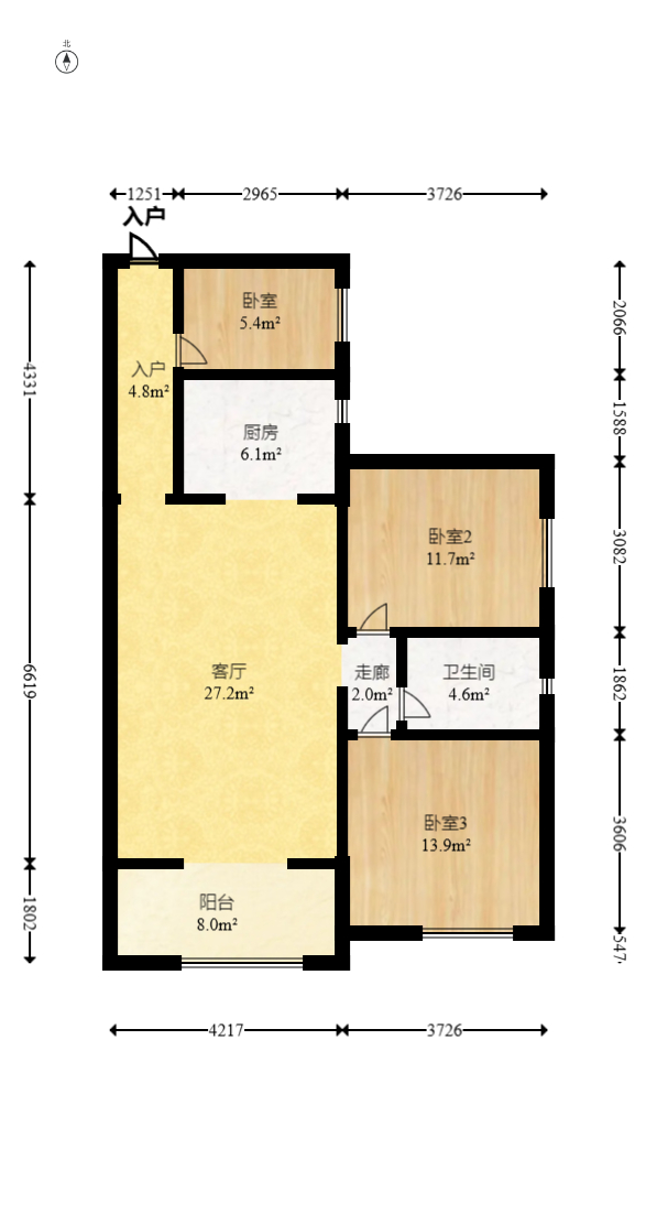 中国铁建国际城二期  3室2厅1卫   47.00万室内图1