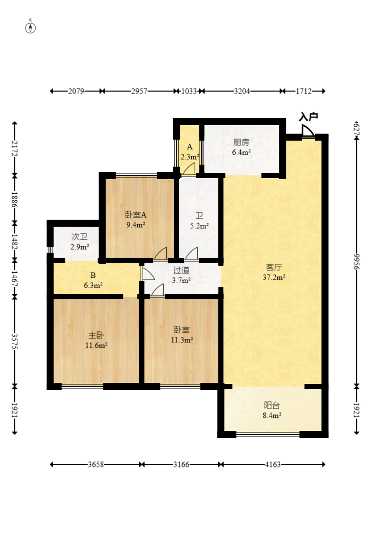 盛地东方芯府 3室2厅2卫 88.0万 盛地东方芯府 3室2厅2卫 88.0万户型图
