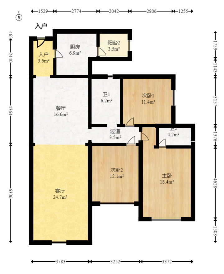 北辰三角洲E3区  3室2厅2卫    128.7万 北辰三角洲E3区  3室2厅2卫    128.7万户型图