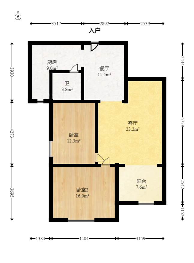 湘府9号  2室2厅1卫   89.00万室内图1