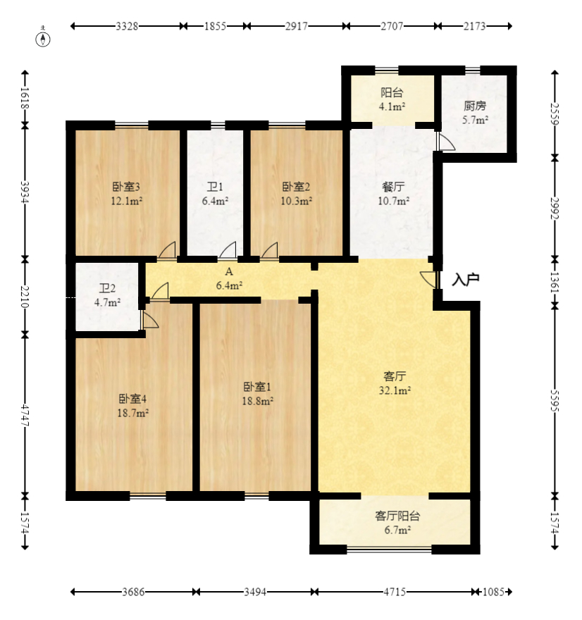 长沙欧洲城  4室2厅2卫   148.00万室内图1