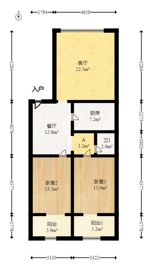 白沙苑  2室2厅1卫   46.00万室内图1