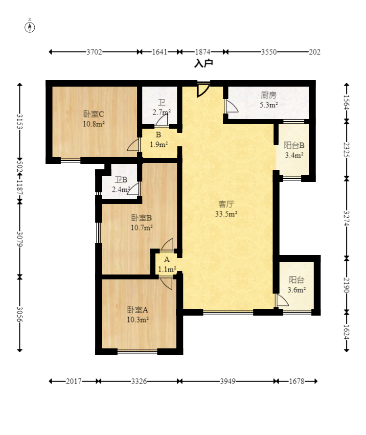 金茂梅溪湖 3室2厅1卫 130.0万 金茂梅溪湖 3室2厅1卫 130.0万户型图
