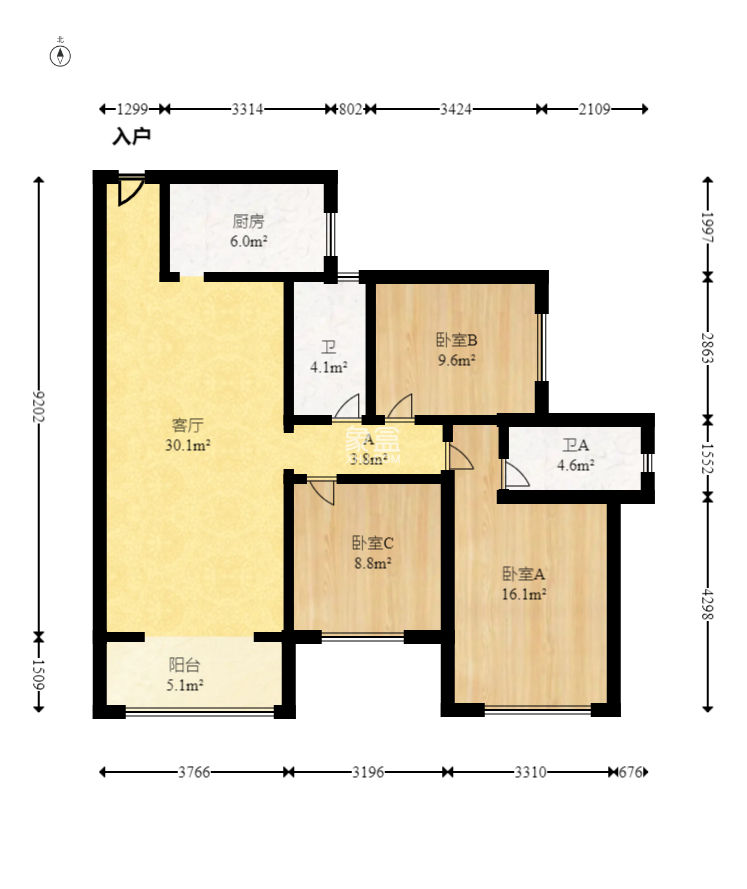 达美D6区  3室2厅2卫   75.00万