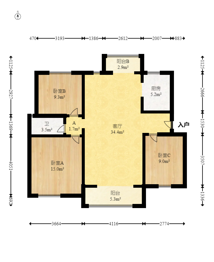 中建梅溪湖中心  3室2厅2卫   168.00万室内图1