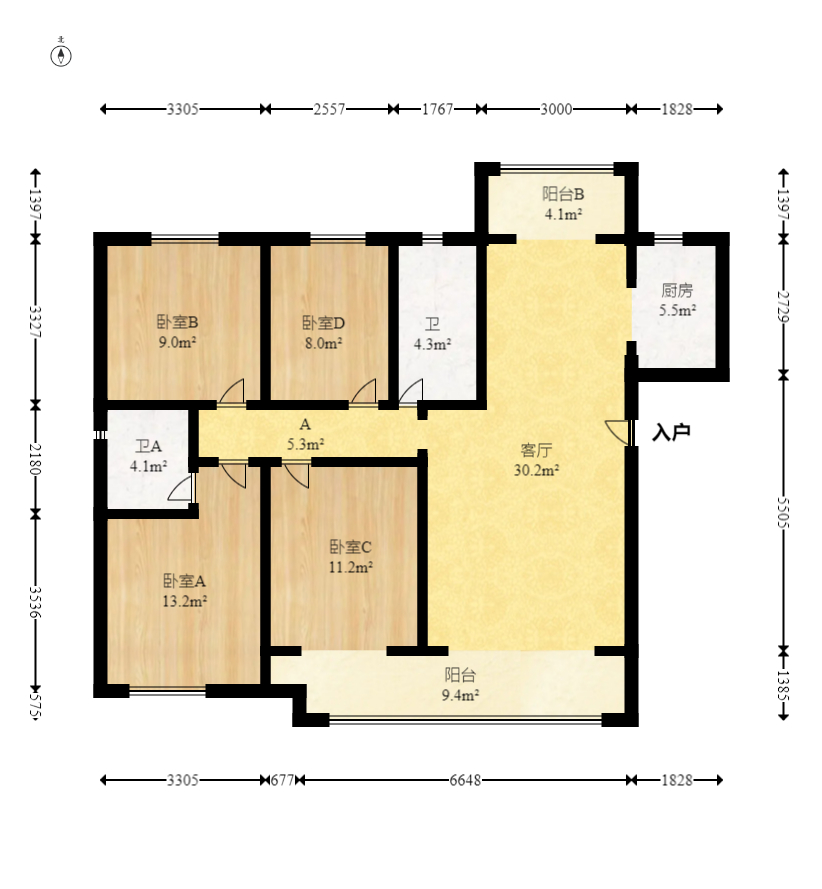 长房悦香山  3室2厅2卫   172.00万室内图1
