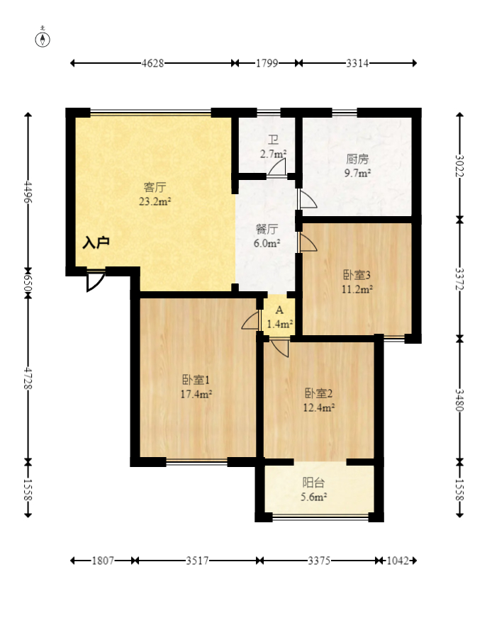 鑫园  3室2厅1卫   68.00万室内图1