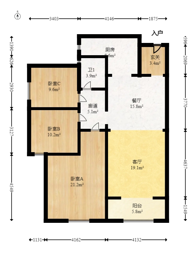 华润橡树湾  3室2厅1卫   90.00万室内图1