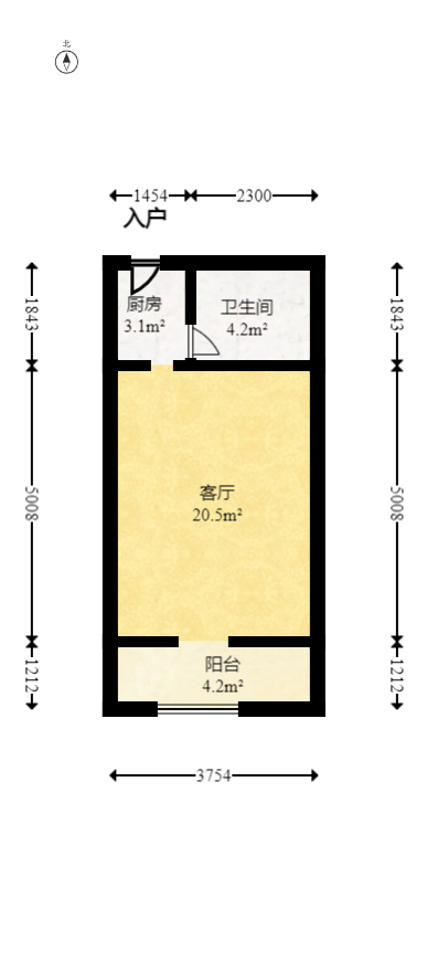花漾年华（桂花园）  1室1厅1卫   30.00万室内图1