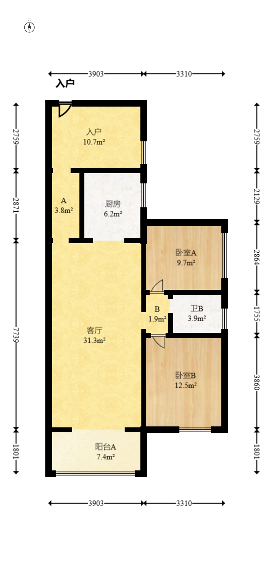 山水霖城（植物原著）  2室2厅1卫   77.80万室内图1
