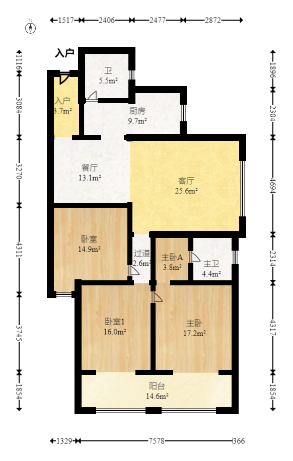 湖南宾馆  3室2厅2卫   300.00万室内图1