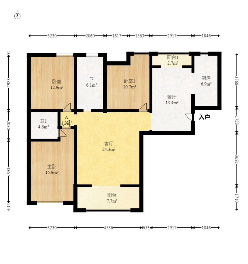 三一街区  3室2厅2卫   90.00万室内图1