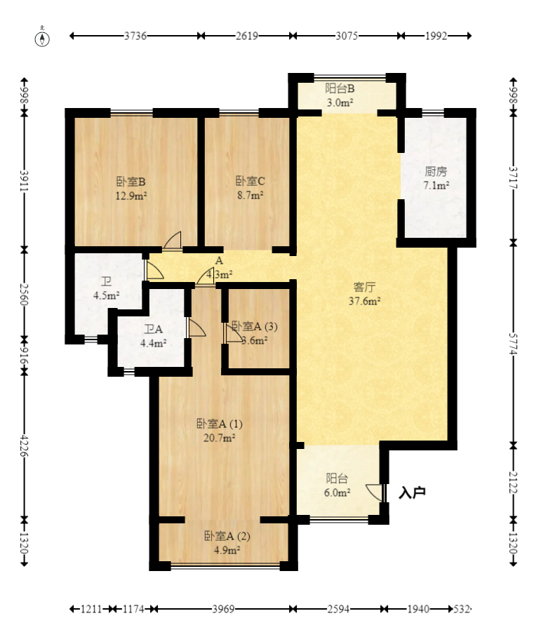 沁园春御院 3室2厅2卫 128.0万 沁园春御院 3室2厅2卫 128.0万户型图
