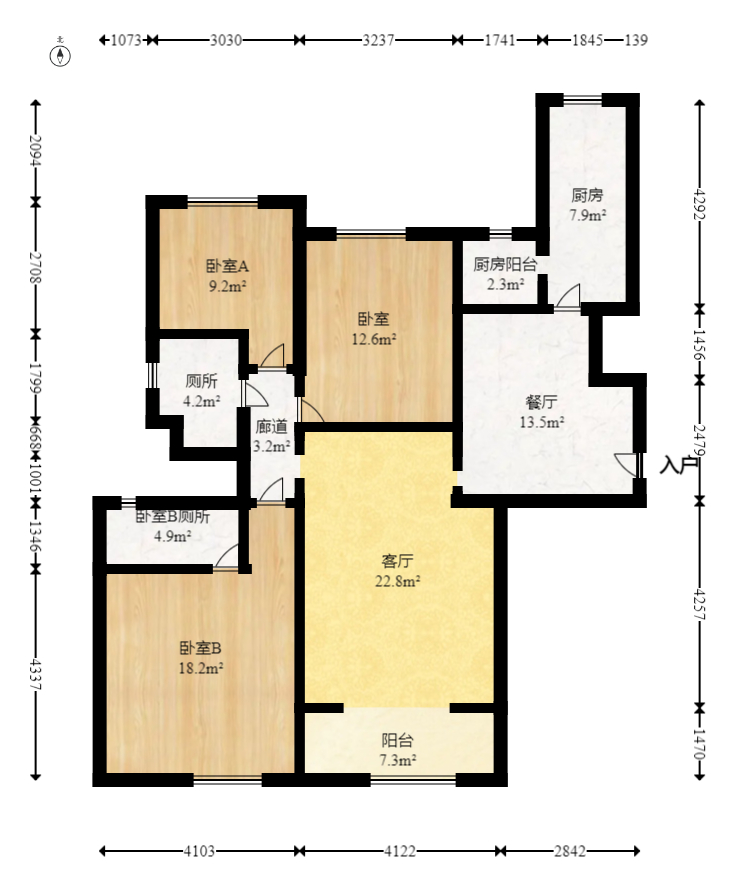 恒大文化旅游城B区  3室2厅2卫   102.90万室内图1