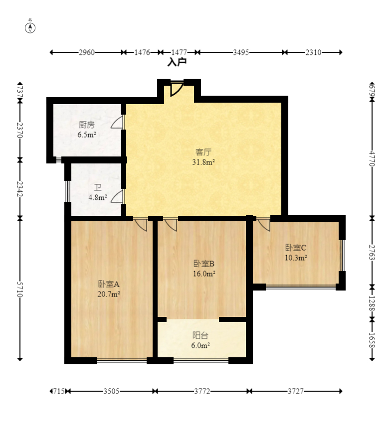 公园9号  3室1厅1卫   150.00万室内图1
