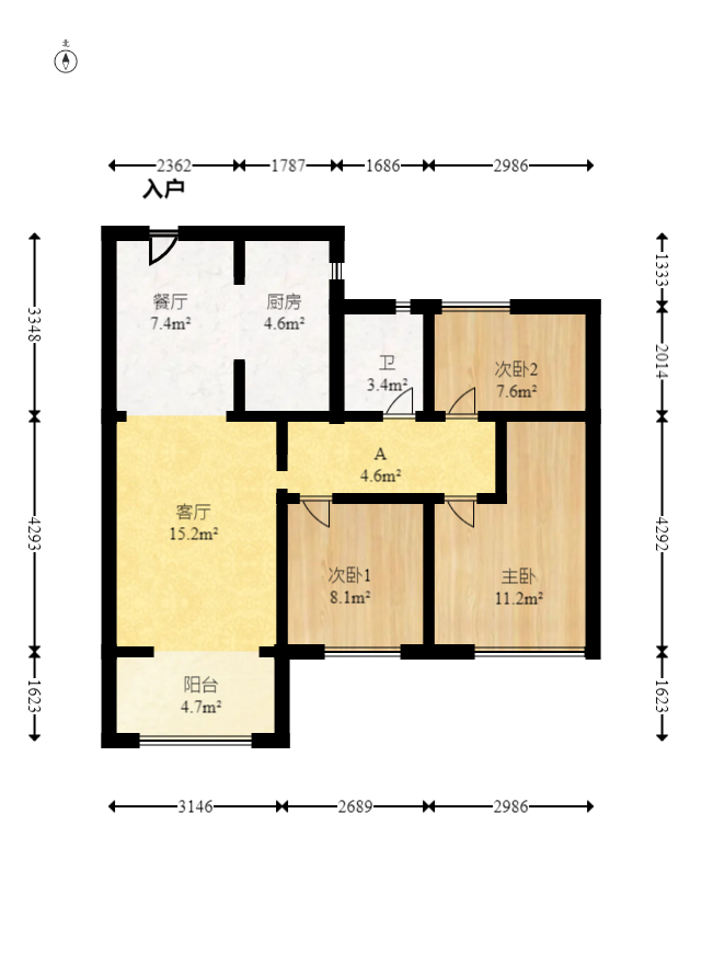 MOMA当代广场  3室1厅1卫   65.00万室内图1