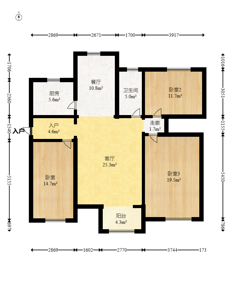 才子佳郡  3室2厅1卫   80.00万室内图1