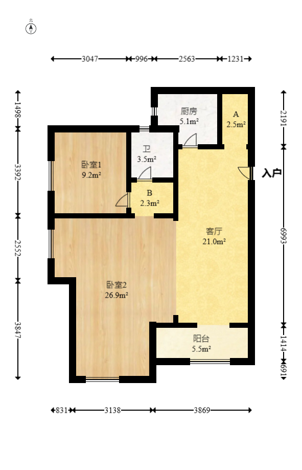 恒基凯旋门三期  3室2厅1卫   75.00万室内图1