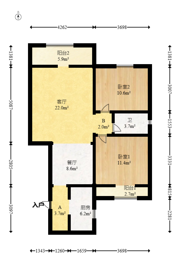 松雅湖畔 2室2厅1卫 59.0万 松雅湖畔 2室2厅1卫 59.0万户型图