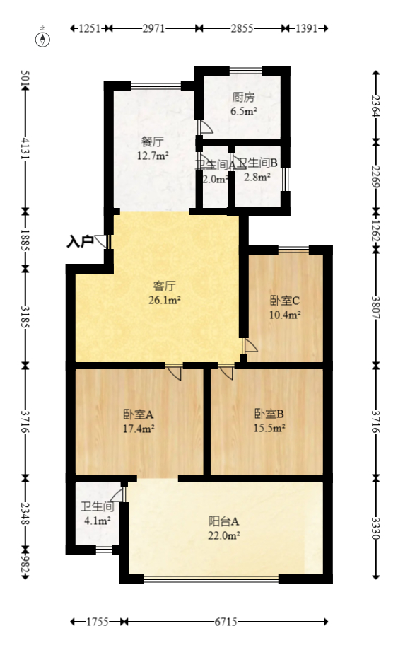 湘农桥社区  3室2厅2卫   126.00万室内图1