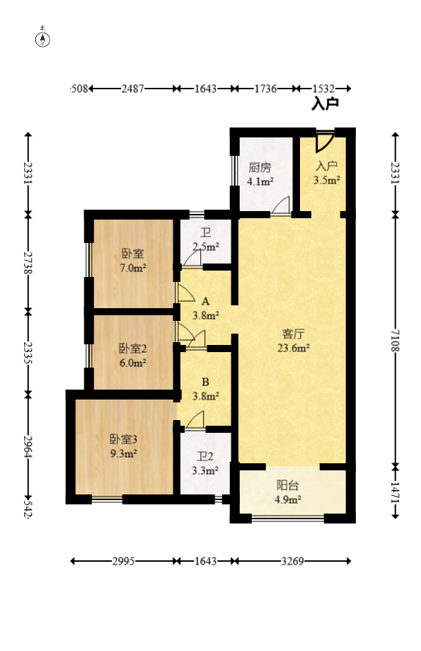清控湖山雅居北区  3室2厅2卫    106.8万 清控湖山雅居北区  3室2厅2卫    106.8万户型图