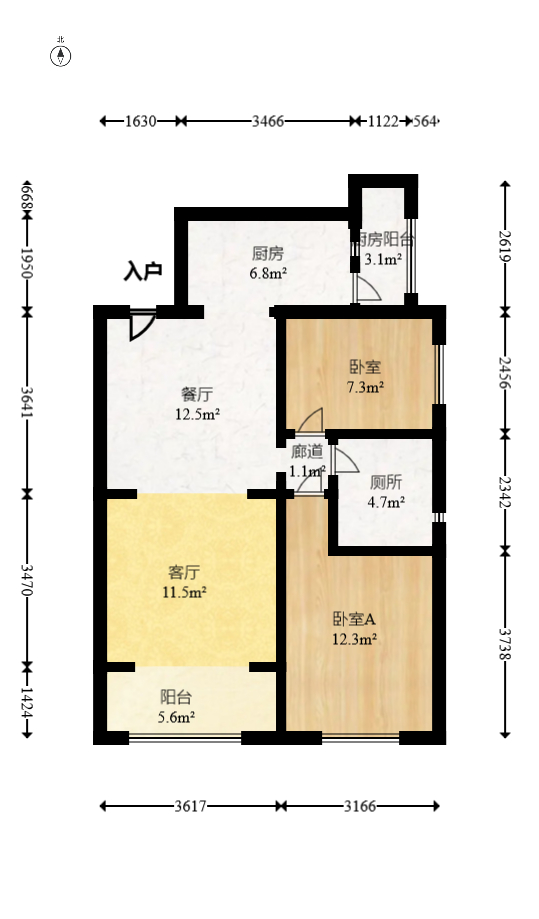 恒大文化旅游城A区  2室2厅1卫   75.00万室内图1