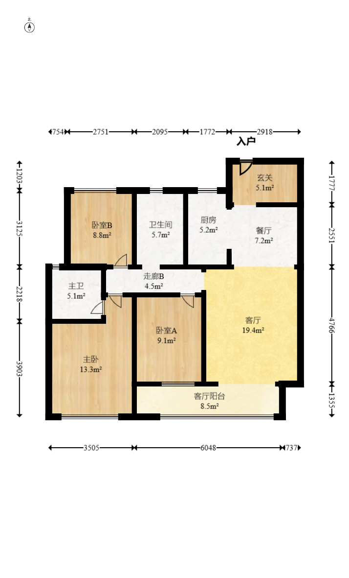 北辰中央公园DF区  3室2厅2卫   125.00万室内图1