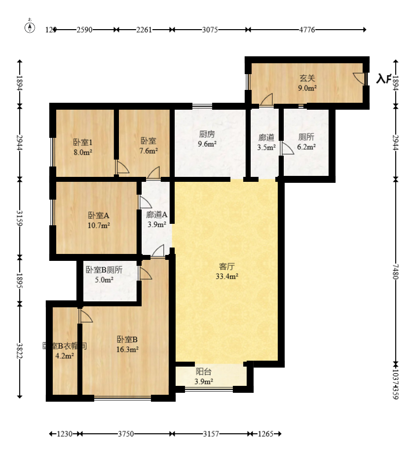 阳光100一期、四五期 3室2厅2卫 90.0万 阳光100一期、四五期 3室2厅2卫 90.0万户型图