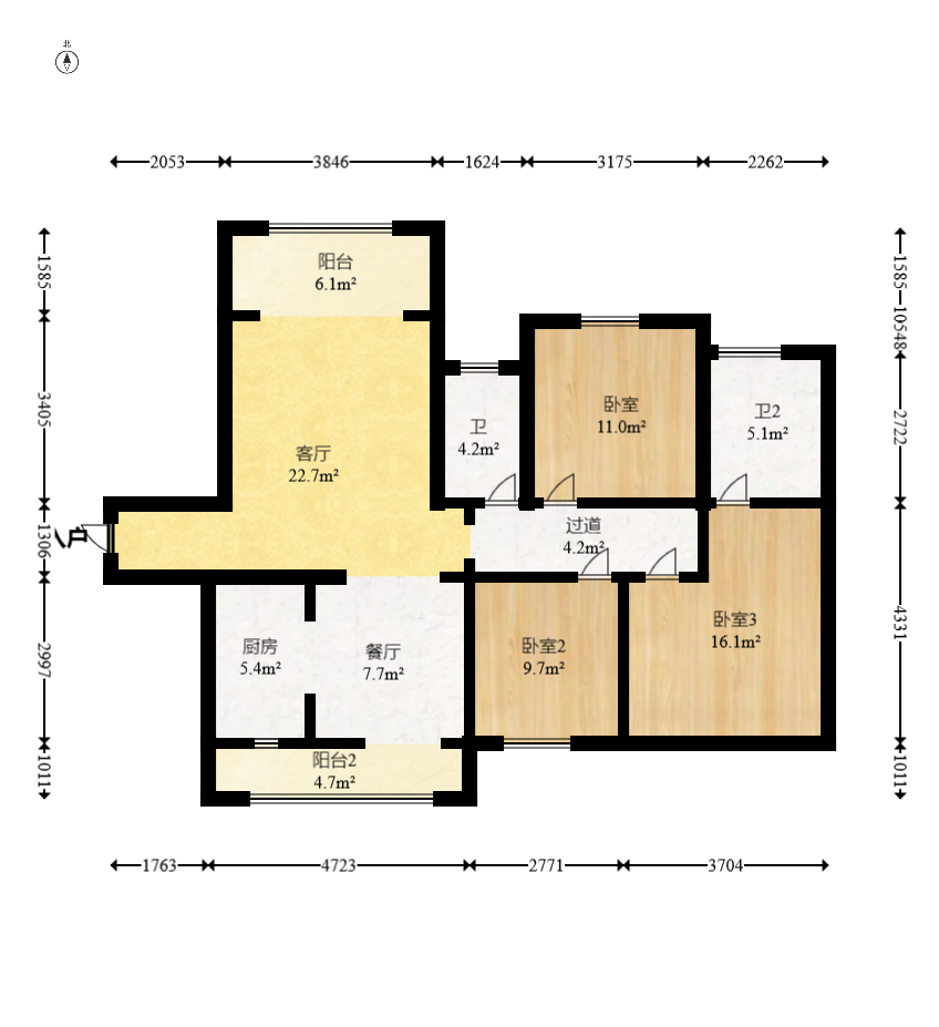 长房云时代  3室2厅2卫   119.00万室内图1