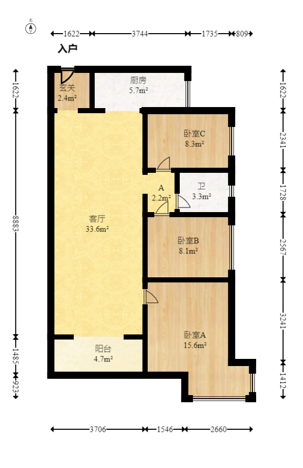 旺德府恺悦国际 3室2厅2卫 72.6万 旺德府恺悦国际 3室2厅2卫 72.6万户型图