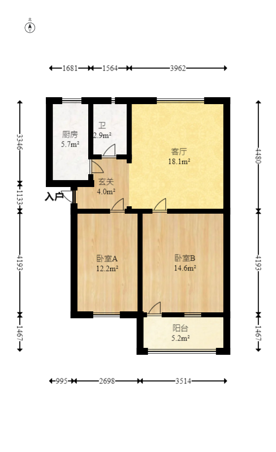 开福区联运公司宿舍  2室2厅1卫   39.00万室内图1