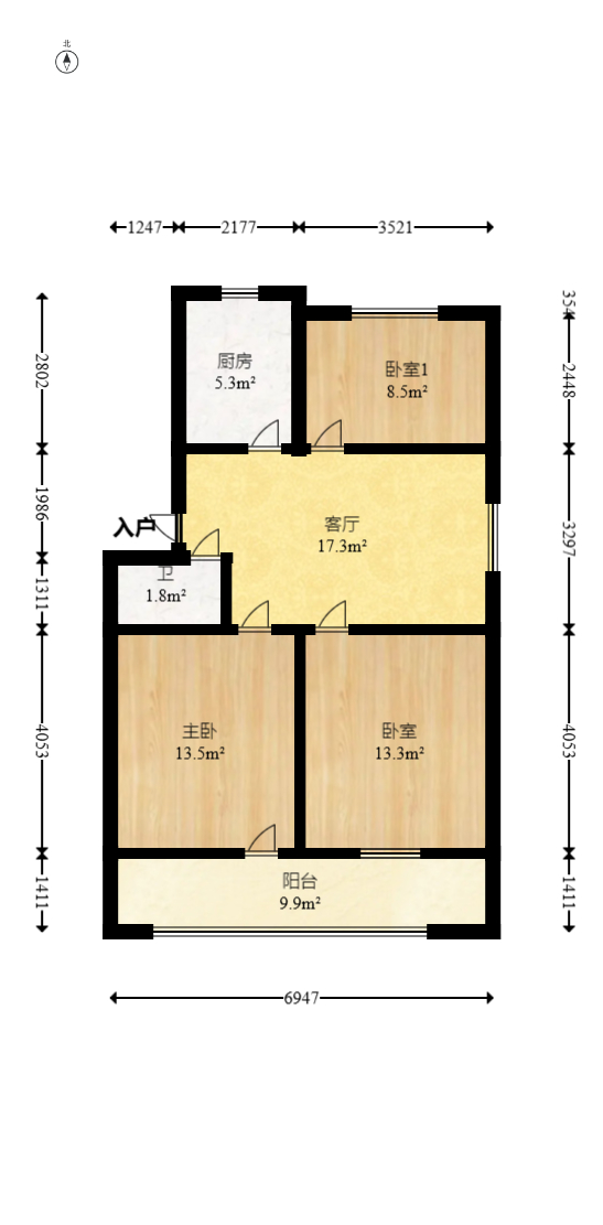 湖南省道路运输管理局  3室1厅1卫    68.0万室内图1