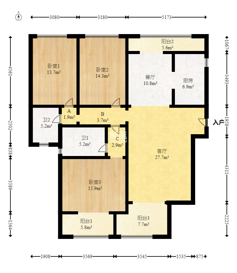 第六都（陆都小区）  3室2厅2卫    202.0万