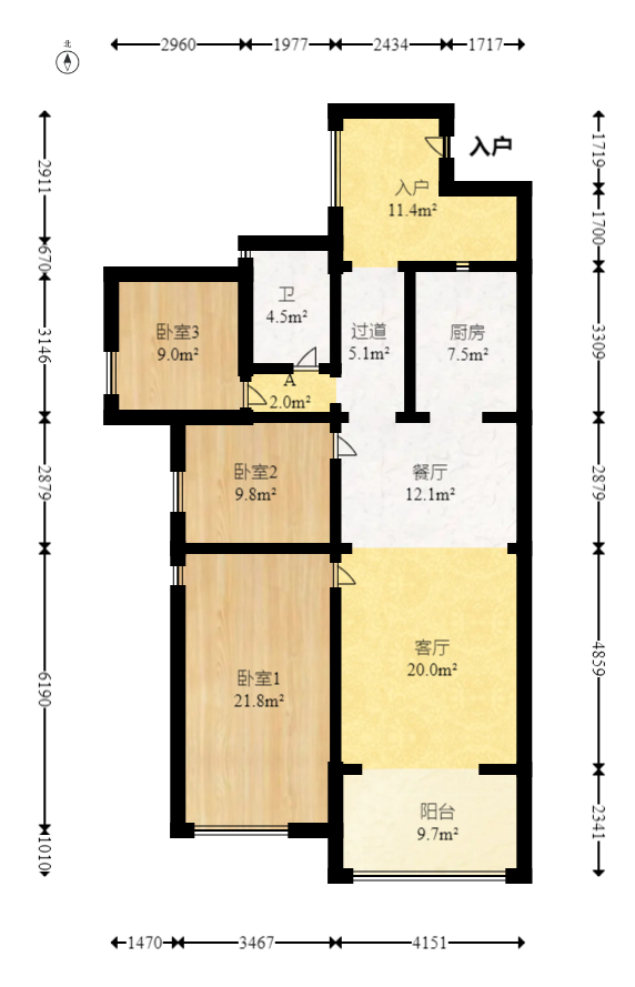 建发汇金国际  3室2厅2卫    165.0万室内图1
