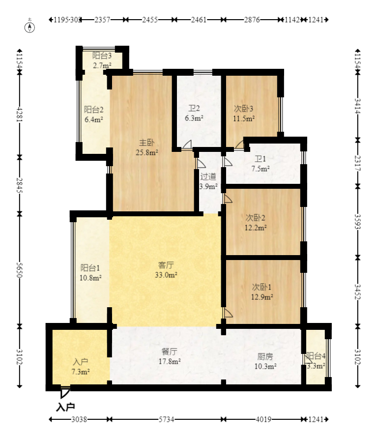 北辰瀚江府 4室2厅2卫 396.0万 北辰瀚江府 4室2厅2卫 396.0万户型图