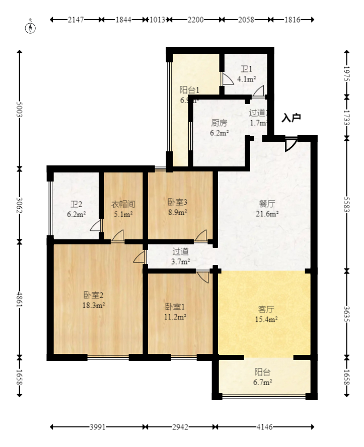 上河国际C区  3室2厅2卫    120.0万室内图1