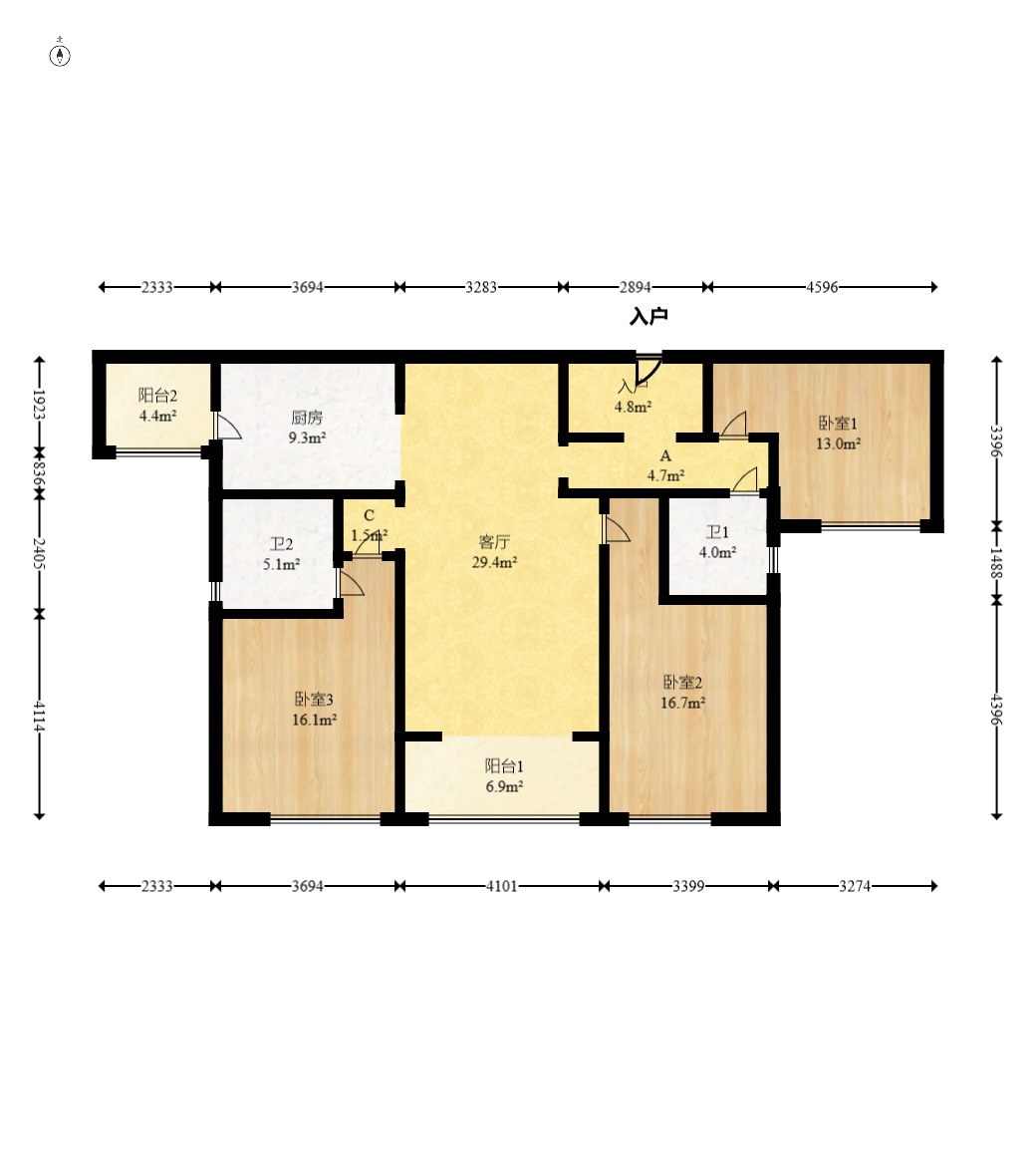万科紫台 3室2厅1卫 180.0万 万科紫台 3室2厅1卫 180.0万户型图