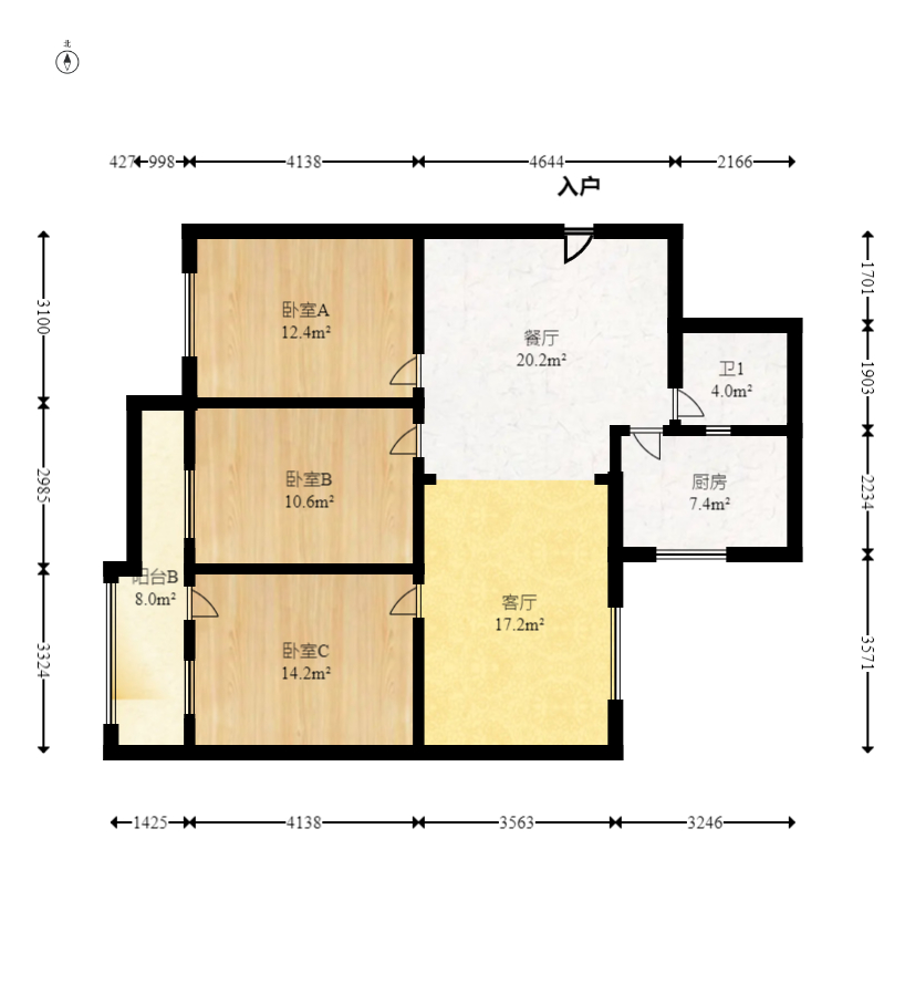 京豪大厦  3室1厅1卫   85.00万室内图1